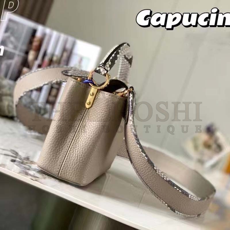L0vis Vvtt0n LV Women Capucines Mini Handbag Galet Gray Taurillon Python Leather Master Quality