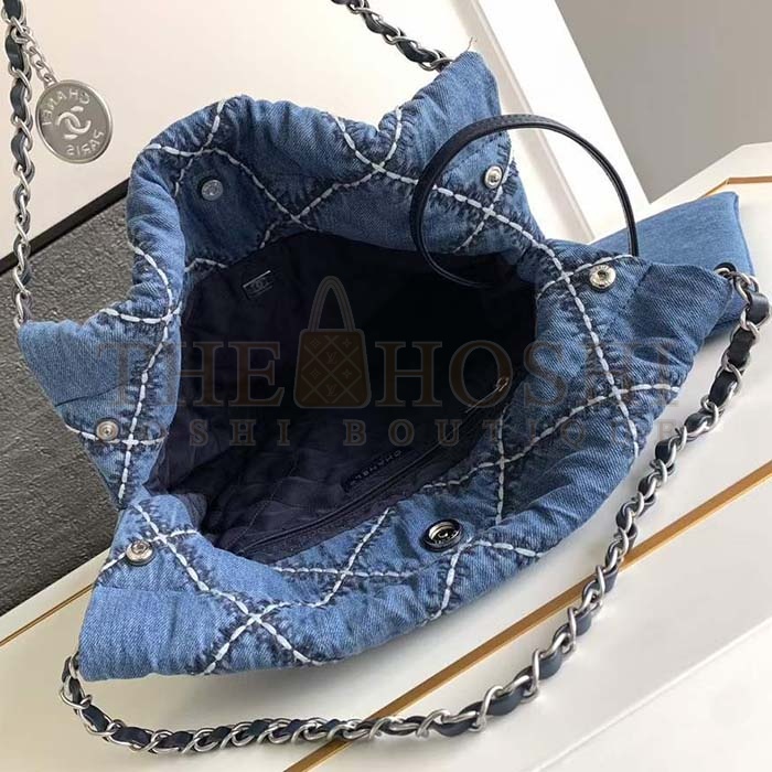 Ch**el Women CC 22  Handbag Stitched Denim Silver Metal Blue 20cm and 36cm Master Quality