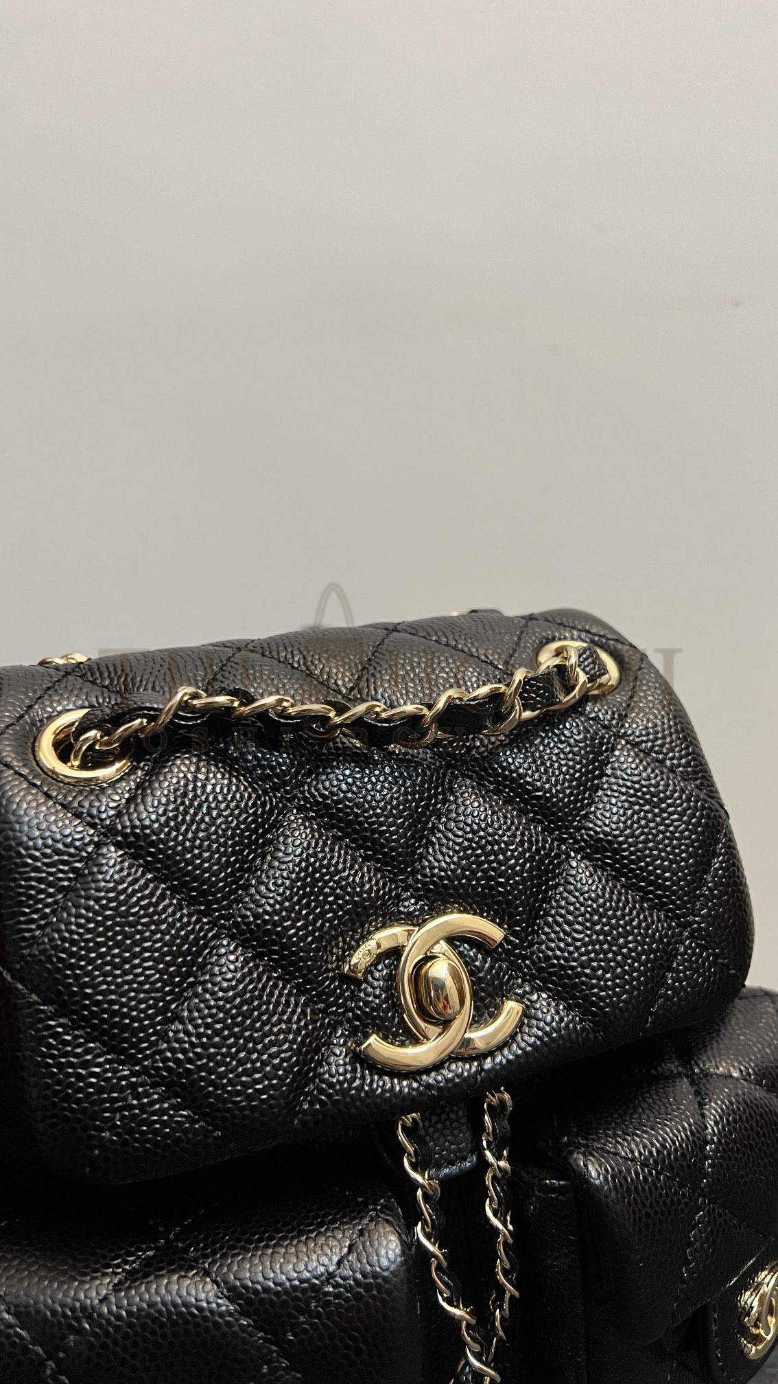 Calfskin Quilted Mini Duma Pockets Drawstring Backpack Black Ch**el Master Quality