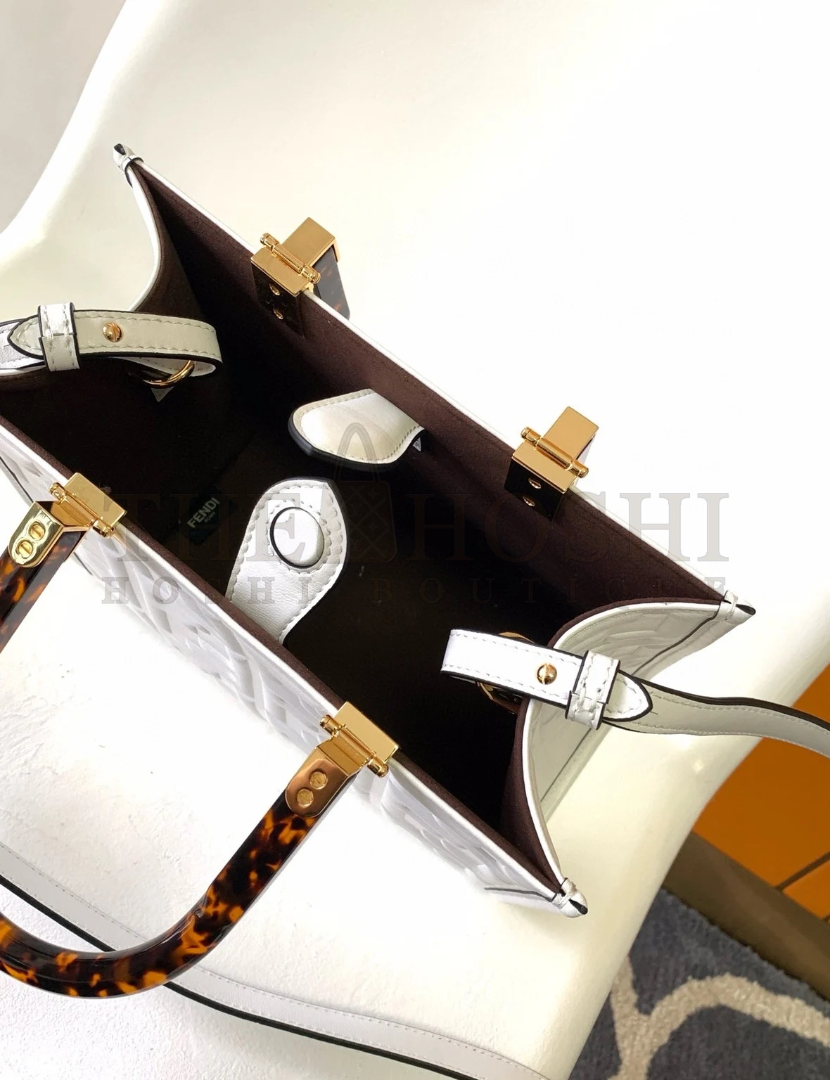 F**di Sunshine Small Tote Bag In White FF Calfskin Master Quality