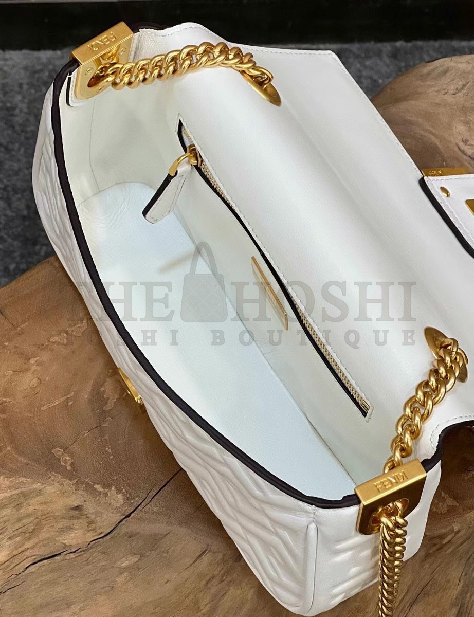 F**di Baguette Chain Midi Bag In White Nappa Leather Master Quality