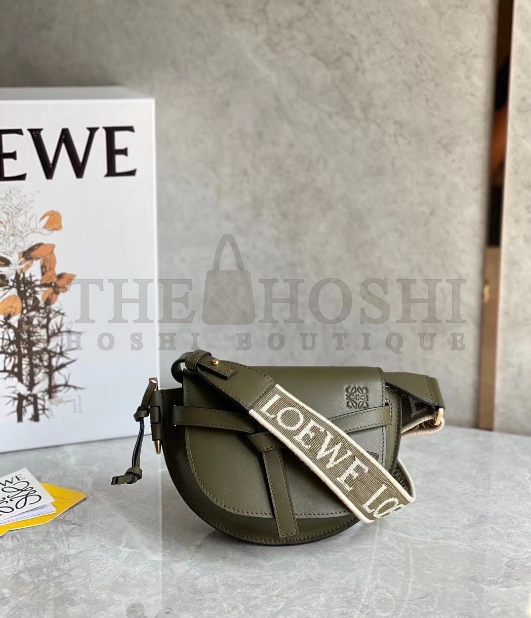 L0ew* Mini Gate Dual Bag In Autumn Green Calfskin Master Quality