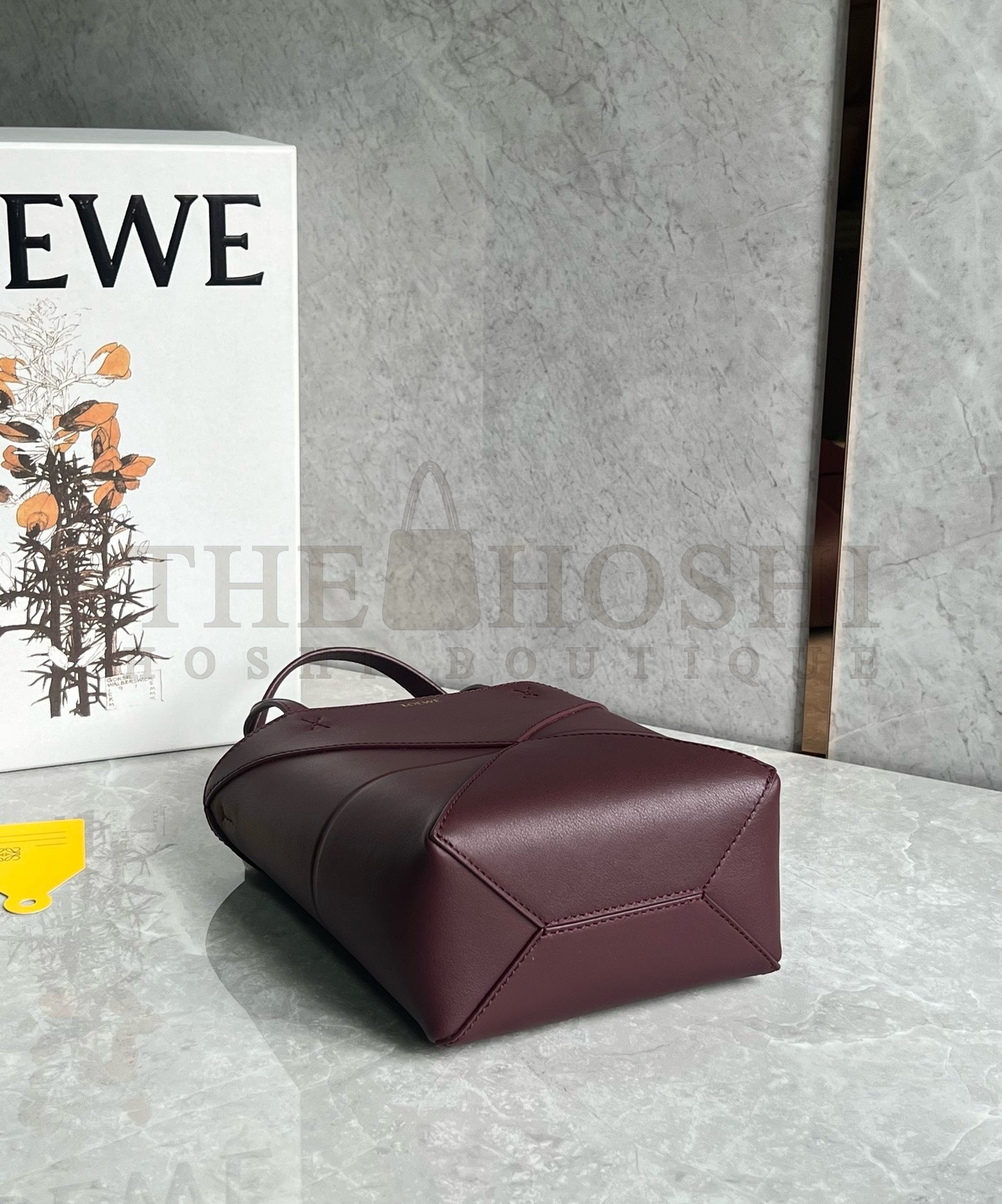 L0ew* Mini Puzzle Fold Tote Bag in Bordeaux Calfskin Master Quality