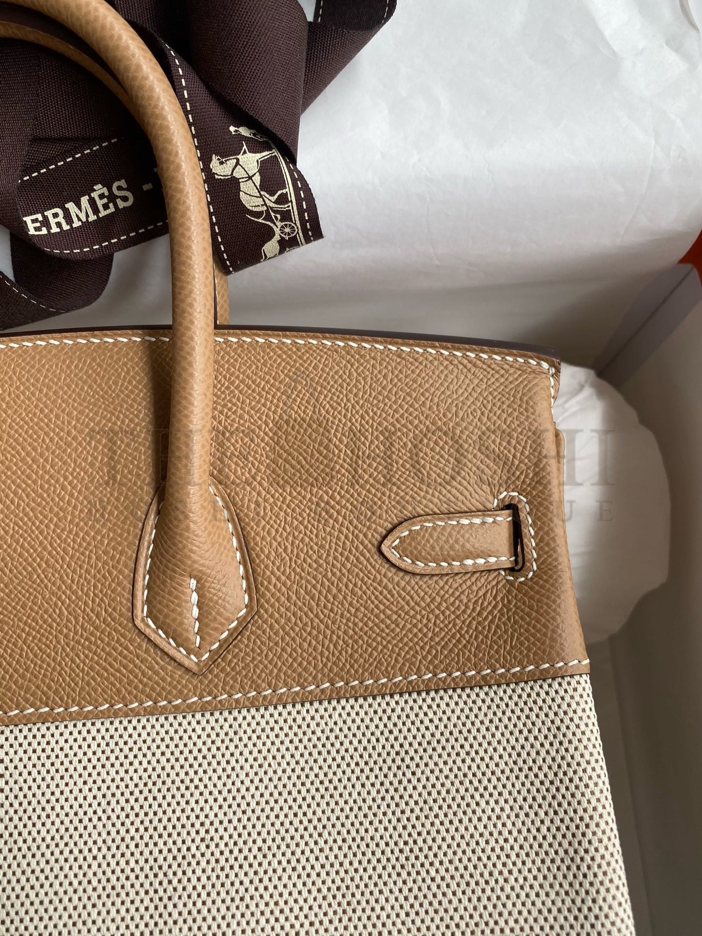 H**me5 Birkin 25 Handmade Bag In Toile & Chai Epsom Leather Master Quality