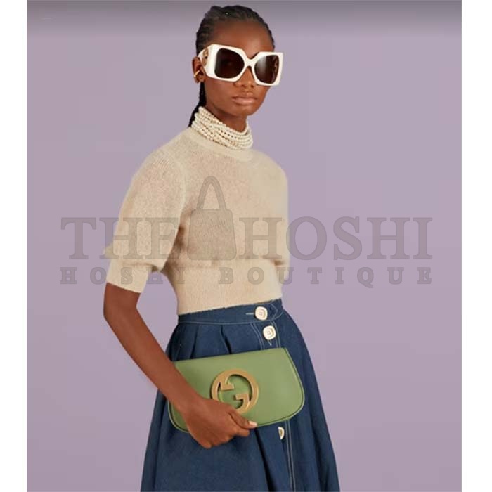 Gvc*1 Women GG Blondie Shoulder Bag Green Leather Round Interlocking G Master Quality