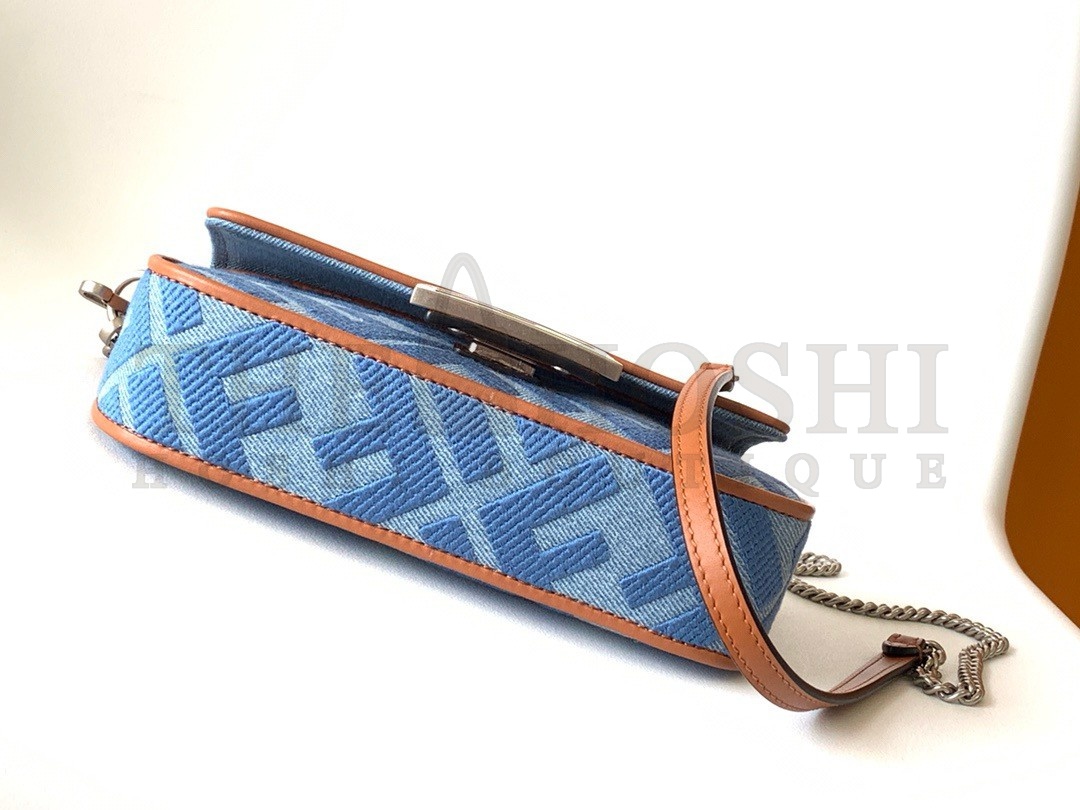 F**di Baguette Mini Bag in Denim with FF Embroidery Master Quality