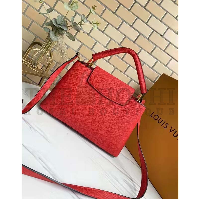 L0vis Vvtt0n LV Women Capucines MM Handbag Scarlet Red Taurillon Leather Master Quality
