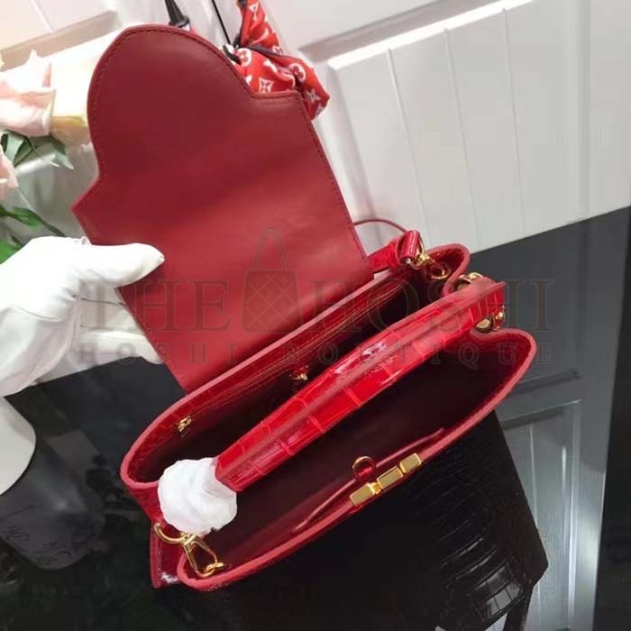 L0vis Vvtt0n LV Women Capucines MM Handbag Red Crocodilien Brillant Savoir Faire Master Quality