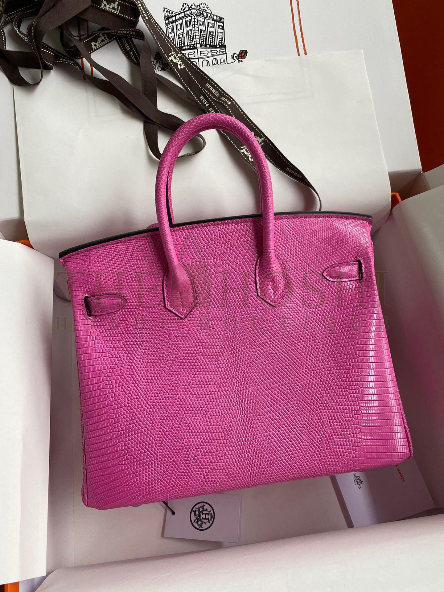 H**me5 Birkin 25 Retourne Handmade Bag In Pink Lizard Leather Master Quality