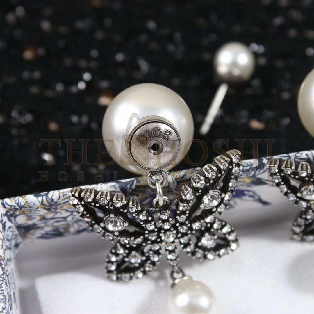 D10r Women CD Papillon De Nuit Earrings Antique Silver Metal Pearls Master Quality