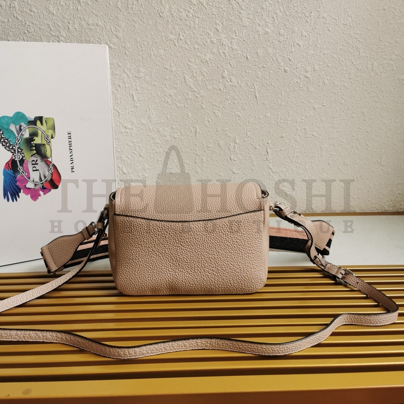 Pra*a Flap Shoulder Bag in Light Pink Grained Leather Master Quality