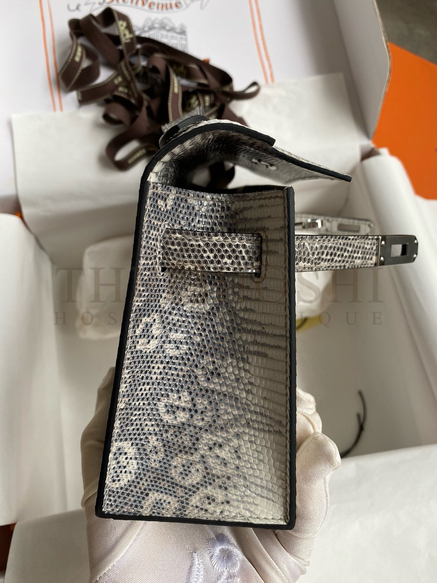 H**me5 Kelly Pochette Handmade Bag In Natural Lizard Skin Master Quality