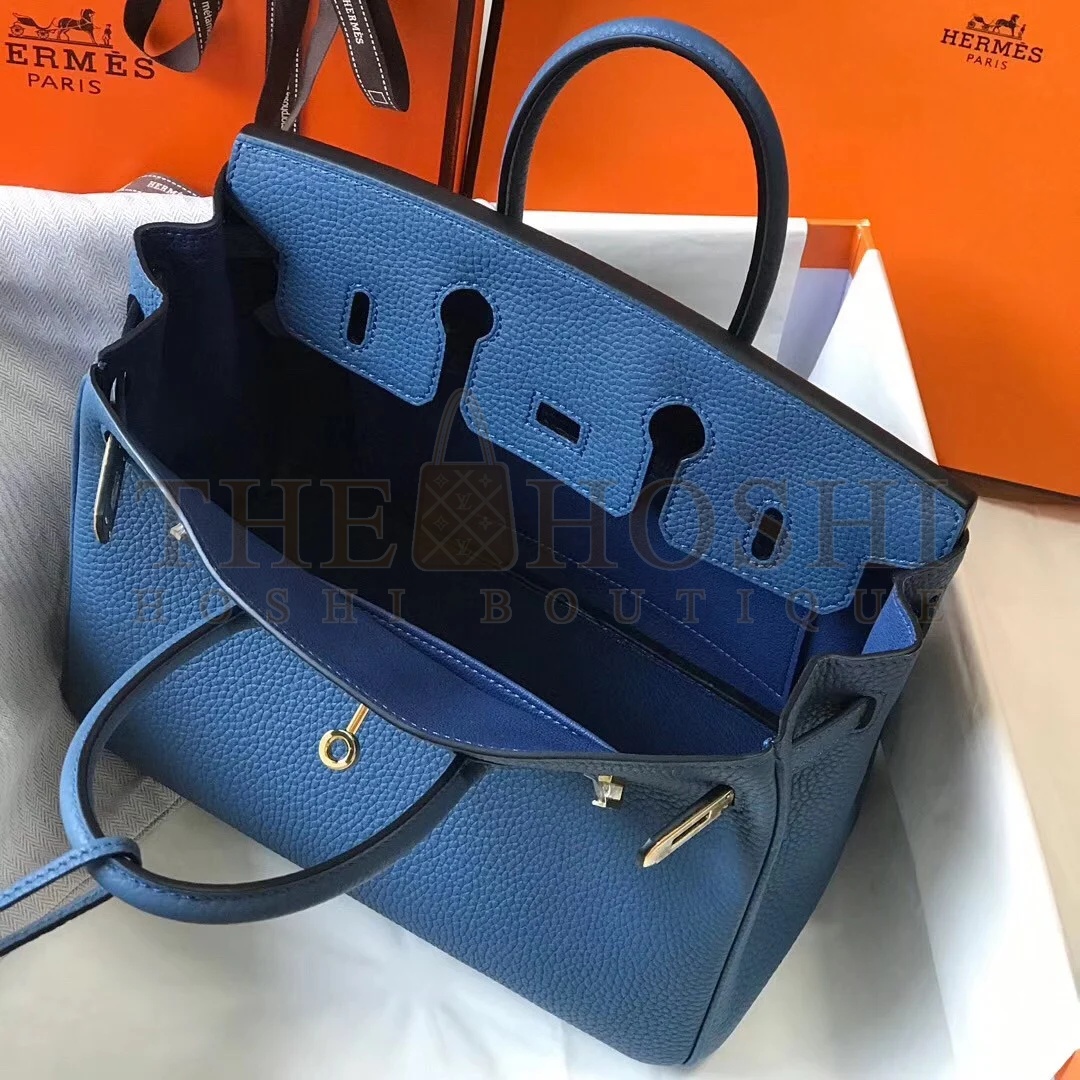 H**me5 Birkin 25 Bag In Blue Agate Clemence Leather with GHW Master Quality