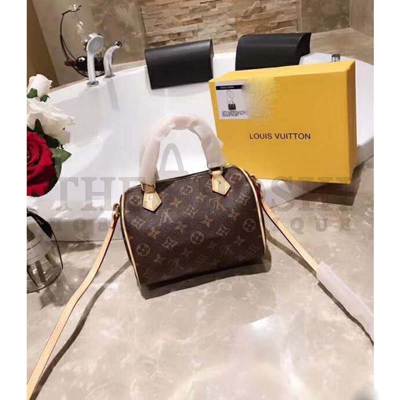 L0vis Vvtt0n LV Women Nano Speedy Bag in Monogram Coated Canvas-Brown top 1:1 qualtiy Master Quality