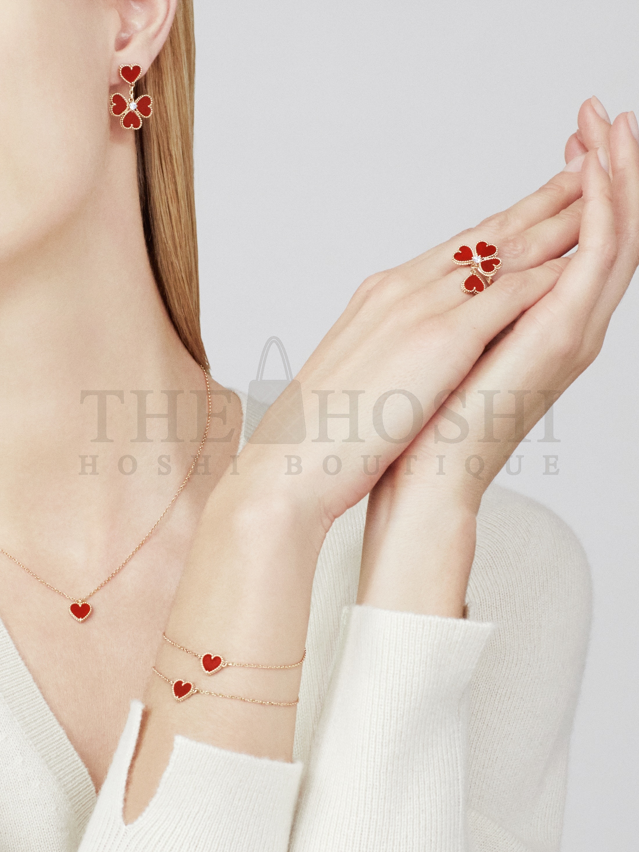 V*n Cl**f & Arpels Carnelian Heart Necklace & Earrings, Sweet Alhambra heart pendant Master Quality