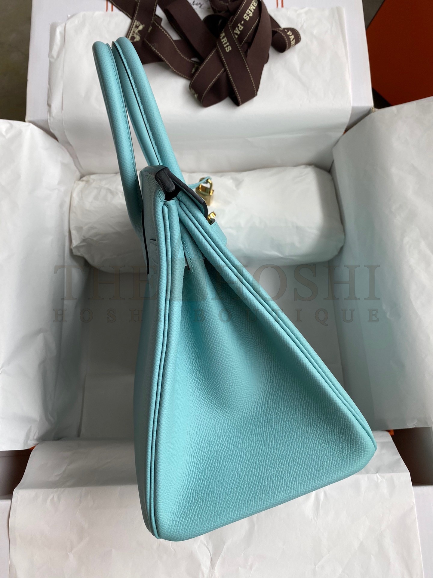 H**me5 Birkin 30 Retourne Handmade Bag In Blue Atoll Epsom Calfskin Master Quality