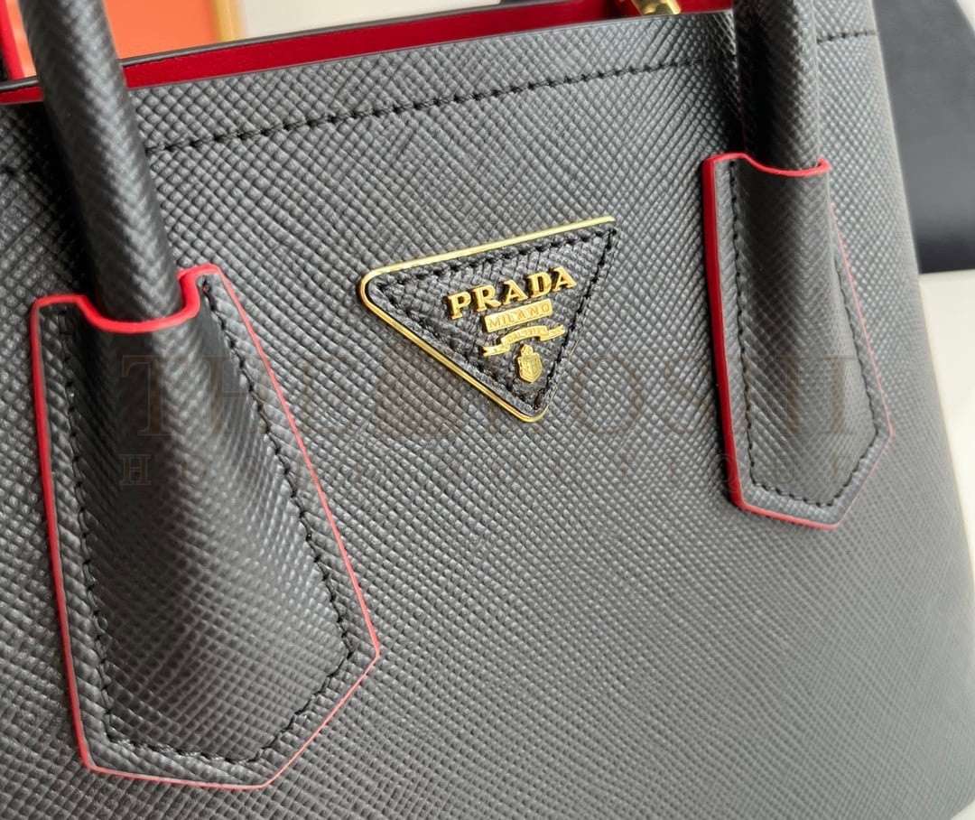 Pra*a Double Mini Bag In Black Saffiano Leather Master Quality