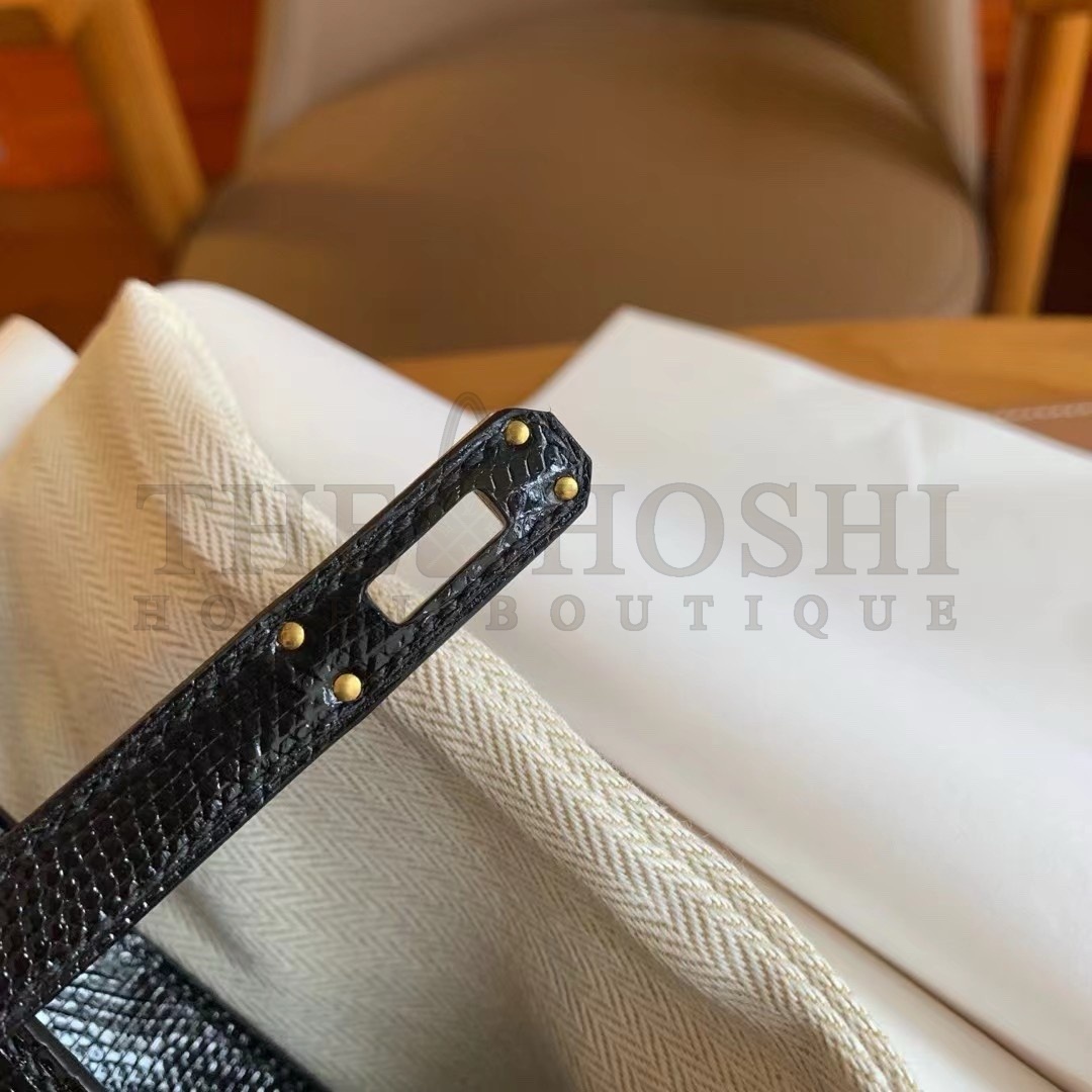 H**me5 Kelly Pochette Handmade Bag In Black Lizard Skin Master Quality