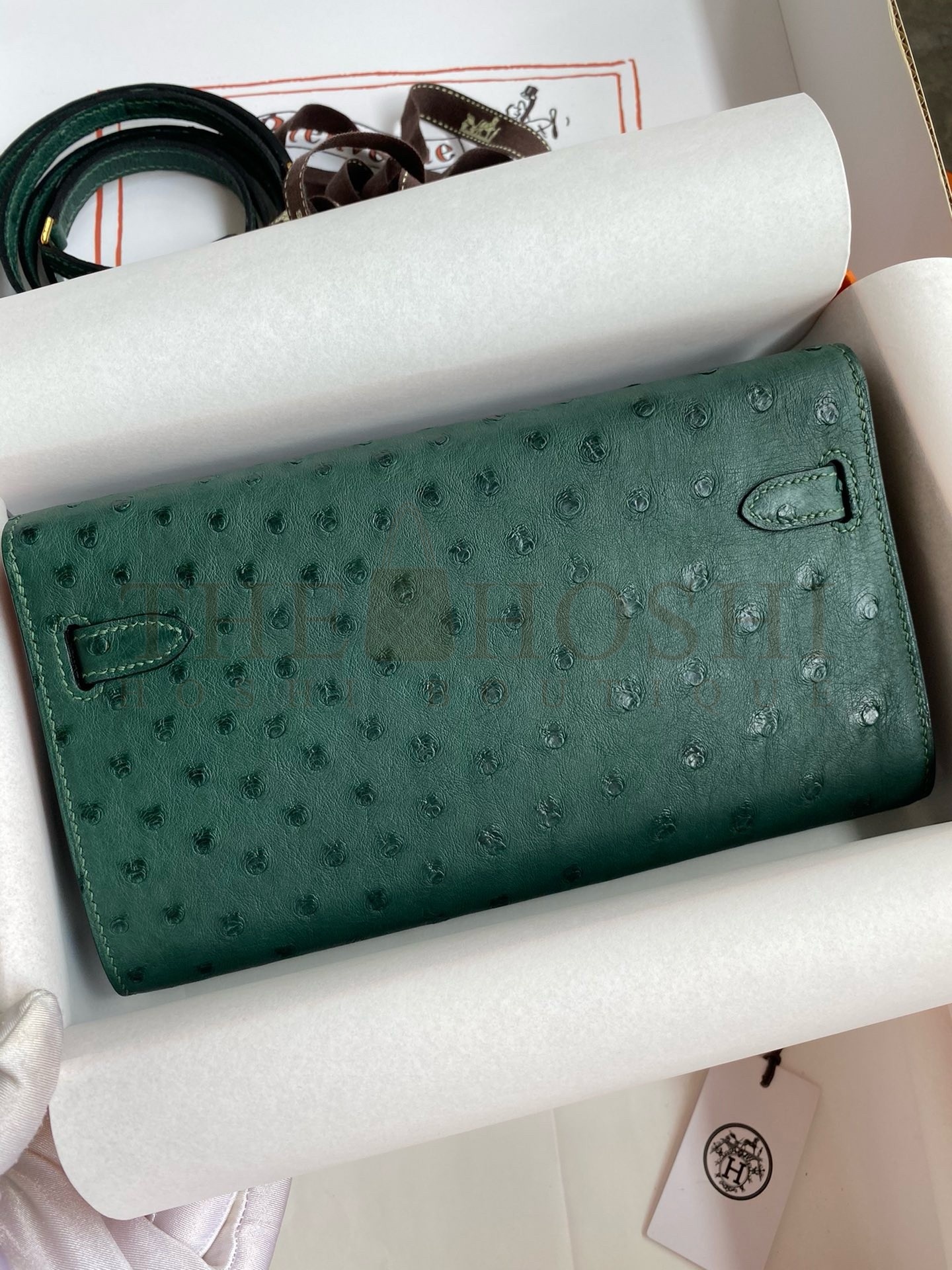 H**me5 Kelly Classique To Go Wallet in Malachite Ostrich Leather Master Quality