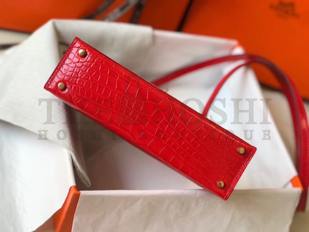 H**me5 Kelly Mini II Bag In Red Crocodile Embossed Leather Master Quality