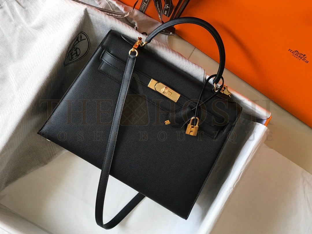 H**me5 Kelly 32cm Sellier Bag in Black Epsom Calfskin GHW Master Quality