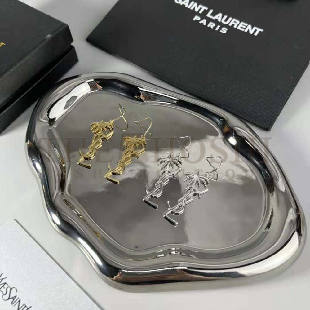 Sa1nt Lau*nt Y51 Women Monogram Palm Earrings in Metal-Silver Master Quality