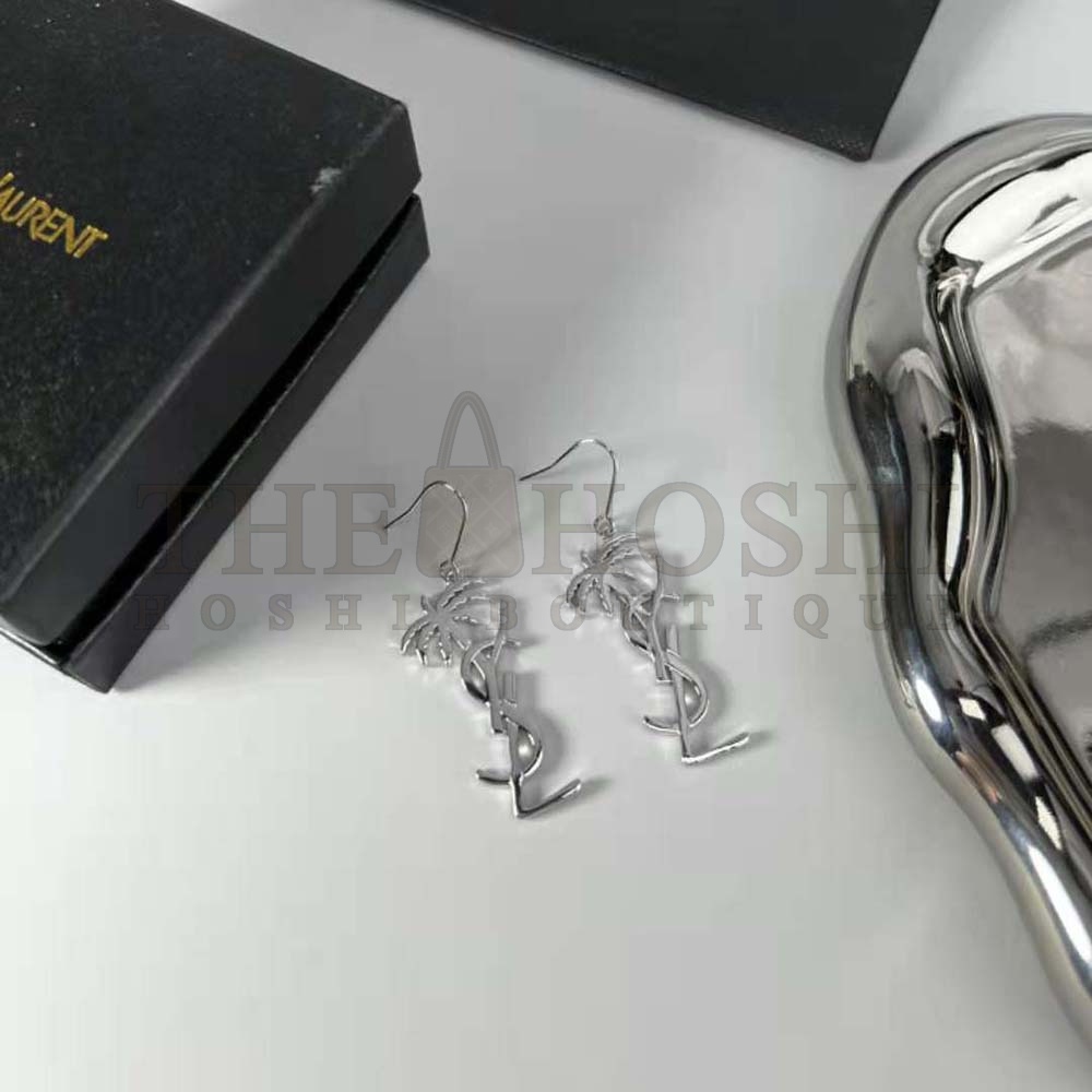 Sa1nt Lau*nt Y51 Women Monogram Palm Earrings in Metal-Silver Master Quality