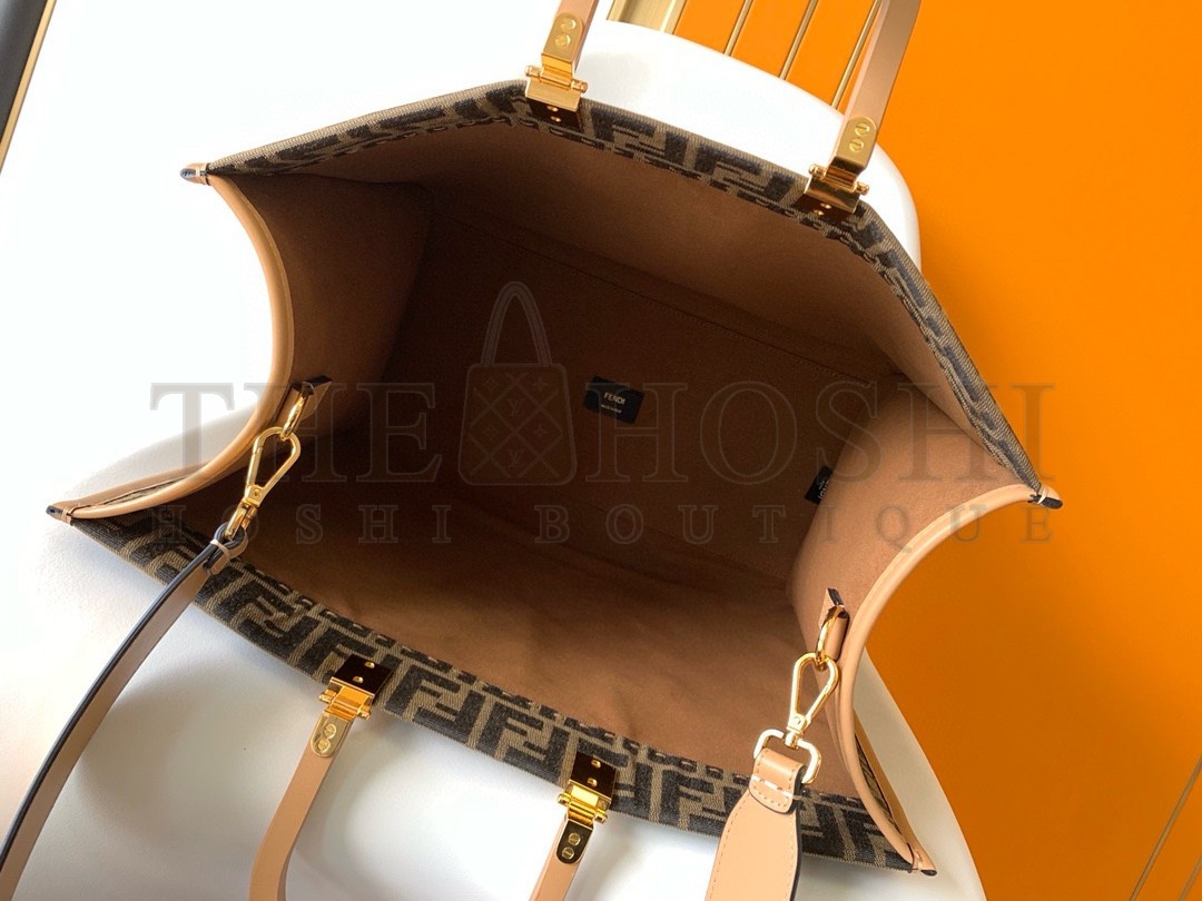 F**di Sunshine Large Tote Bag in Brown FF Jacquard Fabric Master Quality