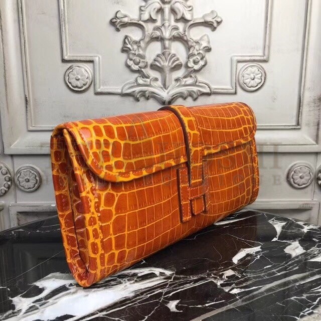 H**me5 Jige Elan 29 Clutch In Orange Crocodile Leather Master Quality