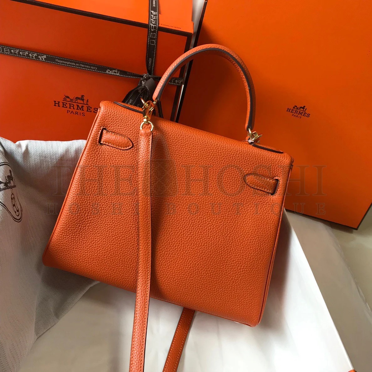 H**me5 Kelly 32cm Retourne Bag in Orange Clemence Leather GHW Master Quality