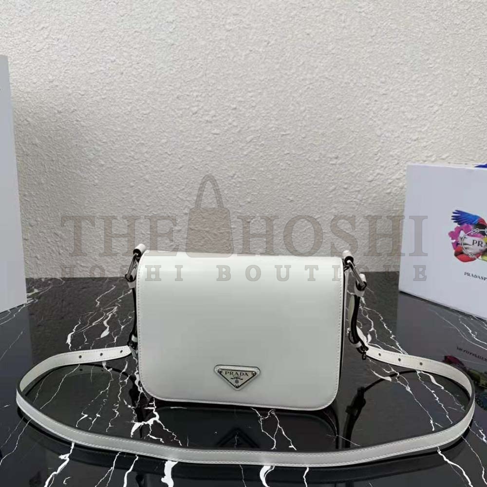 Pra*a Women Brushed Leather Shoulder Bag-White Master Quality