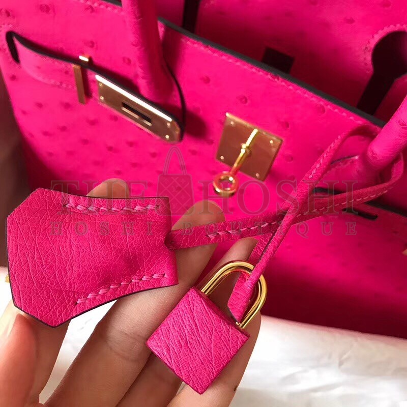 H**me5 Rose Red Birkin 30cm Ostrich Handmade Bag Master Quality