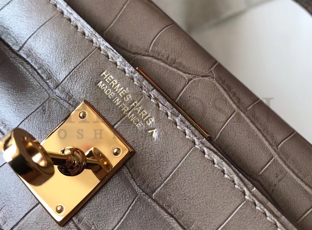 H**me5 Kelly Mini II Bag In Grey Crocodile Embossed Leather Master Quality