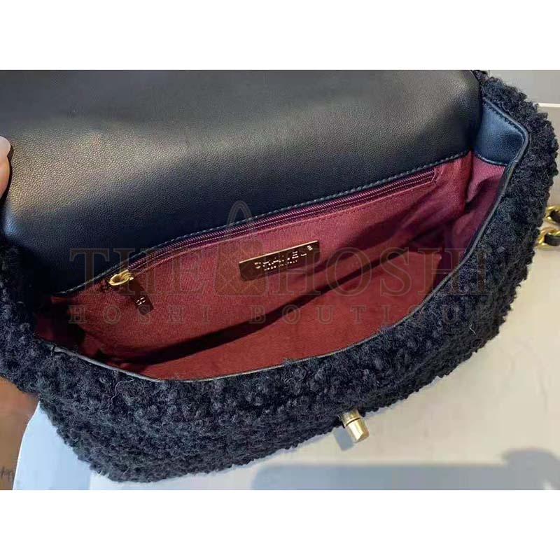 Ch**el Women Ch**el 19 Large Flap Bag Tweed Gold-Silver-Tone &amp; Ruthenium-Finish Metal Black Master Quality