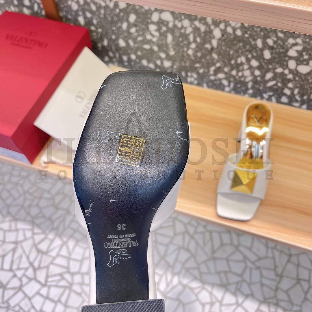 Va1e*ntin0 One Stud Slide Sandals 60mm In White Calfskin Master Quality