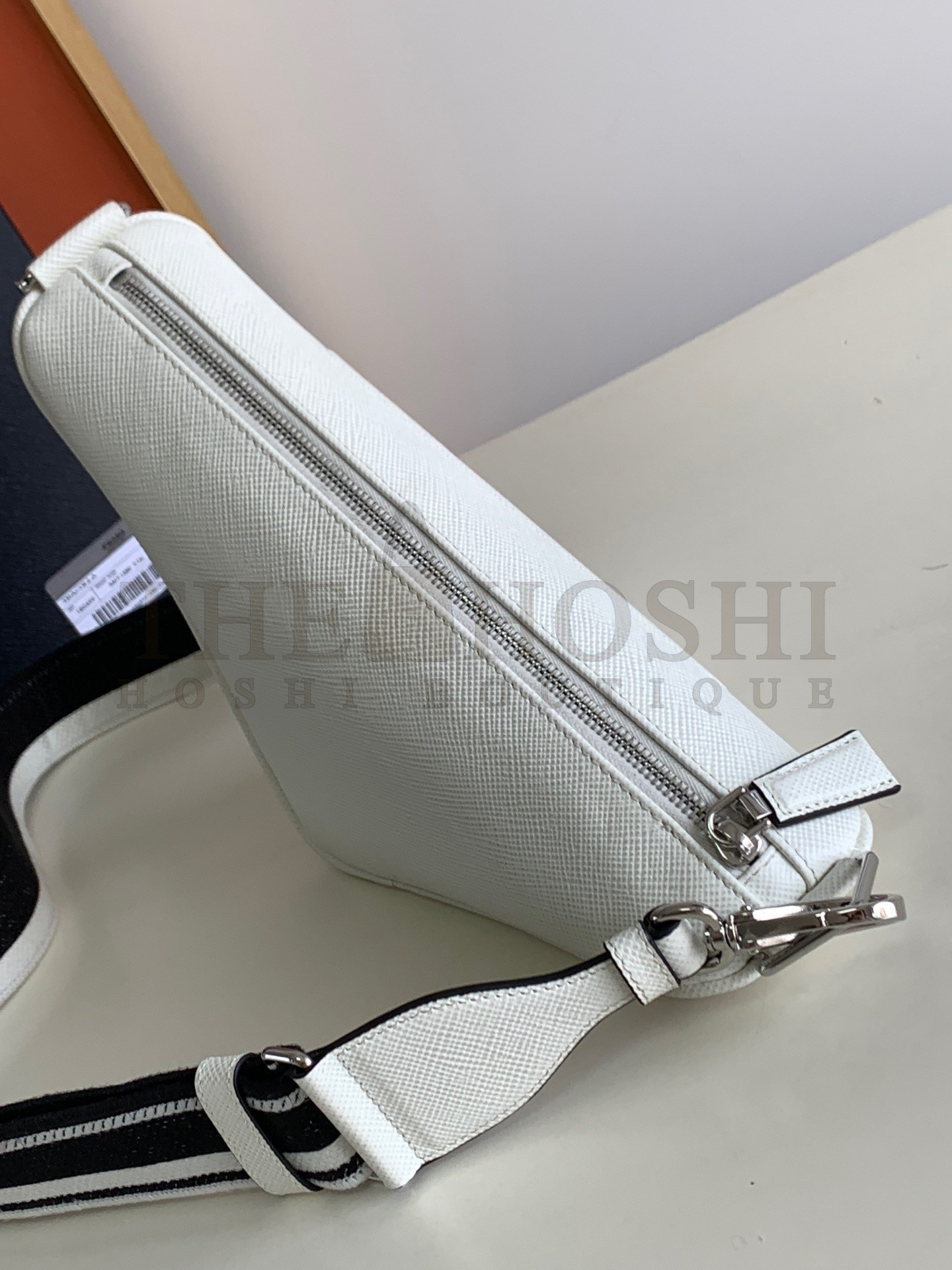 Pra*a Triangle Shoulder Bag In White Saffiano Leather Master Quality