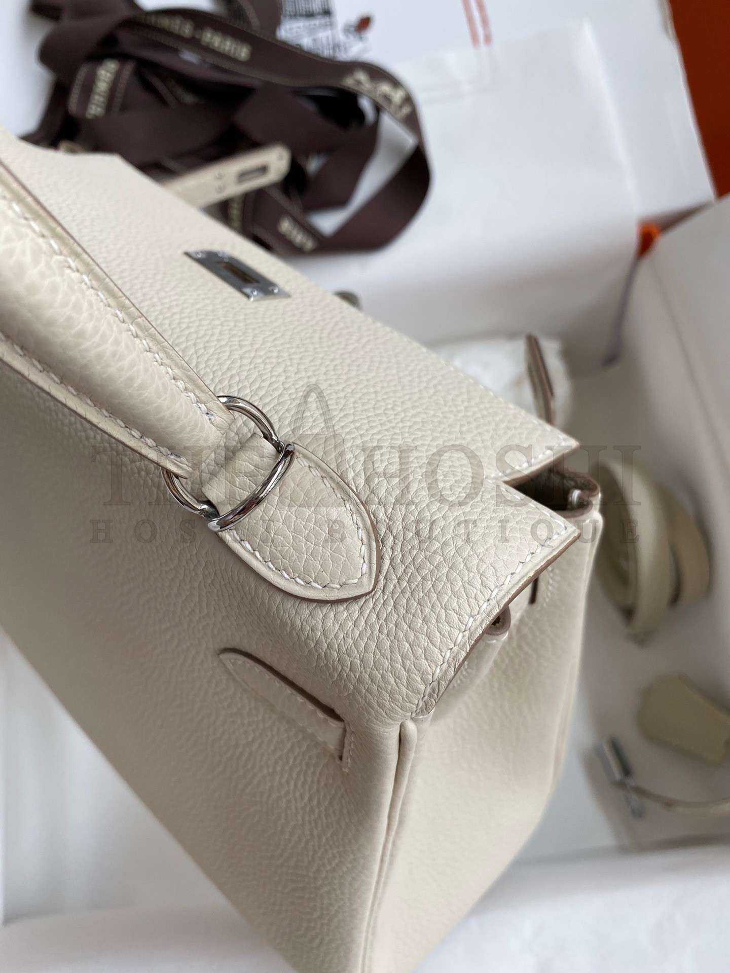 H**me5 Kelly Retourne 25 Handmade Bag In Craie Clemence Leather Master Quality