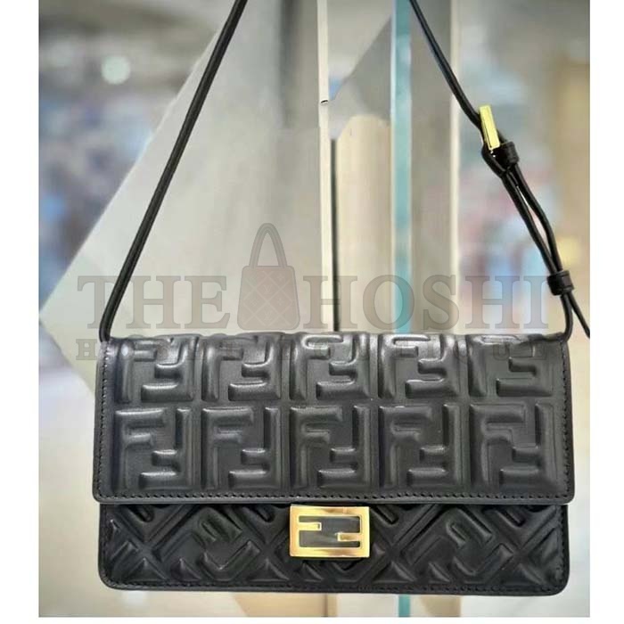 F**di Women FF Wallet On Chain Baguette Black Nappa Leather Wallet Master Quality