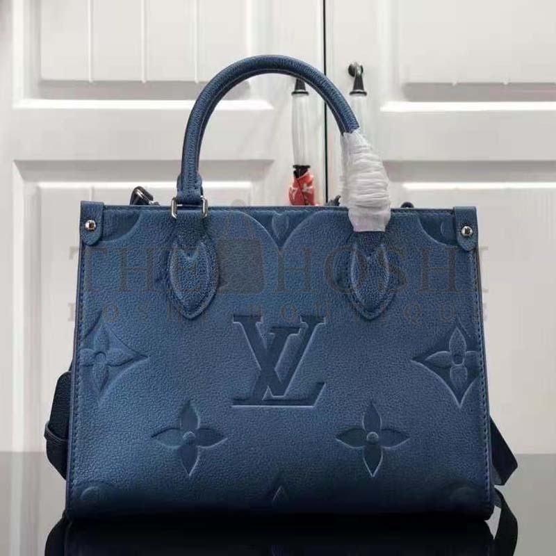 L0vis Vvtt0n LV Women OnTheGo PM Tote Navy Nacre Embossed Grained Cowhide Leather Master Quality
