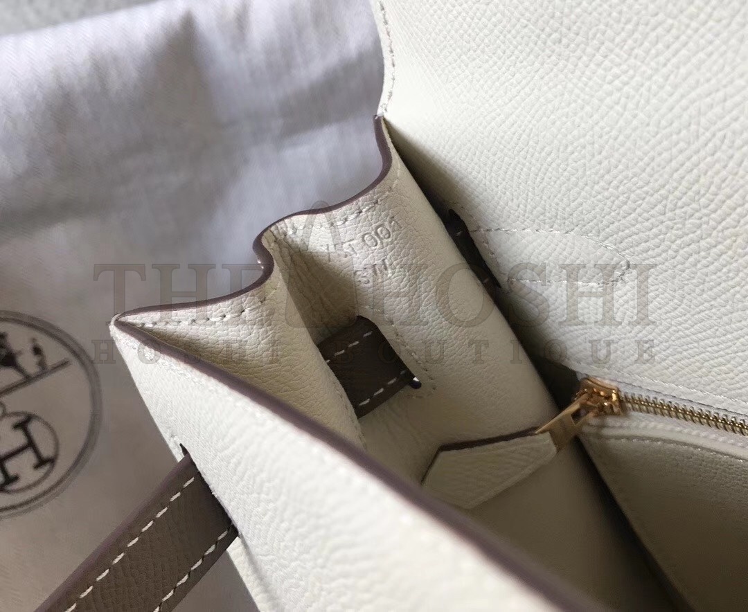 H**me5 Bi-color Kelly 32cm Epsom Bag White/Taupe GHW Master Quality