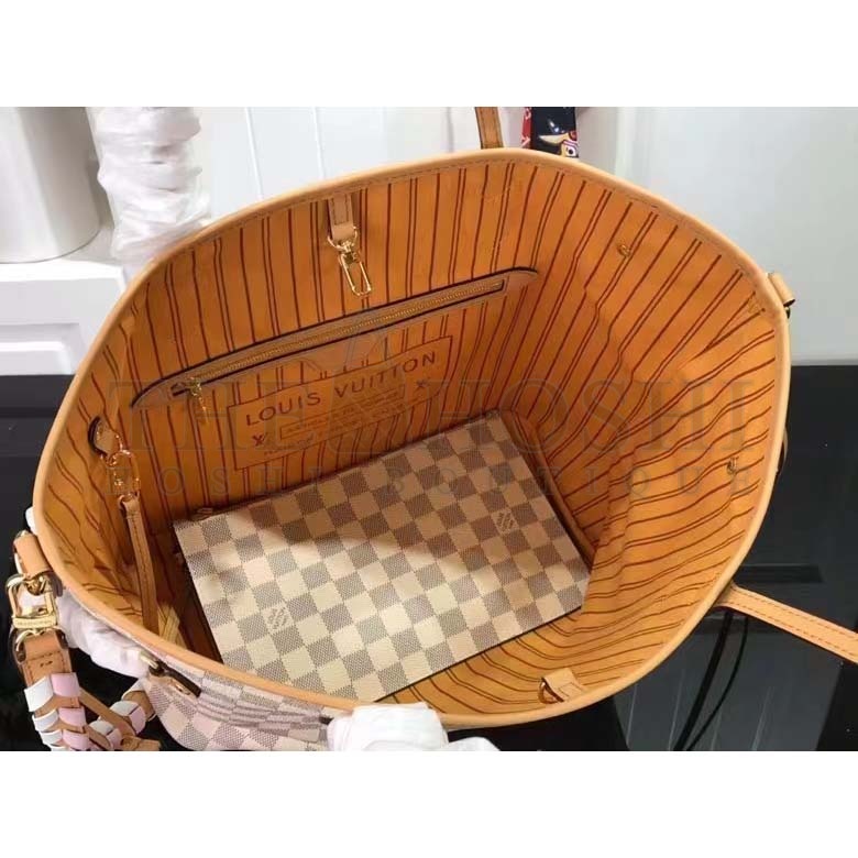 L0vis Vvtt0n LV Women Neverfull MM Tote Bag Damier Azur Coated Canvas Master Quality