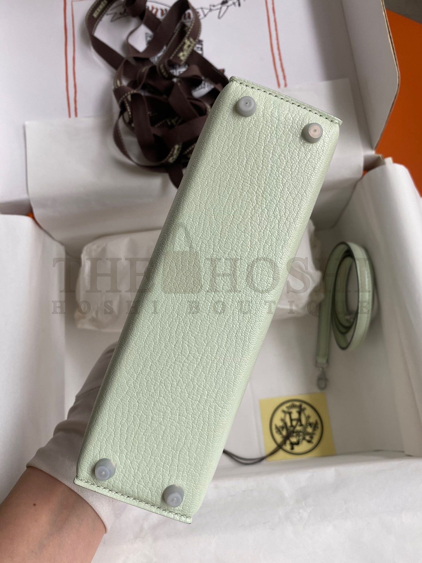 H**me5 Kelly Mini II Sellier Handmade Bag In Vert Fizz Chevre Mysore Leather Master Quality