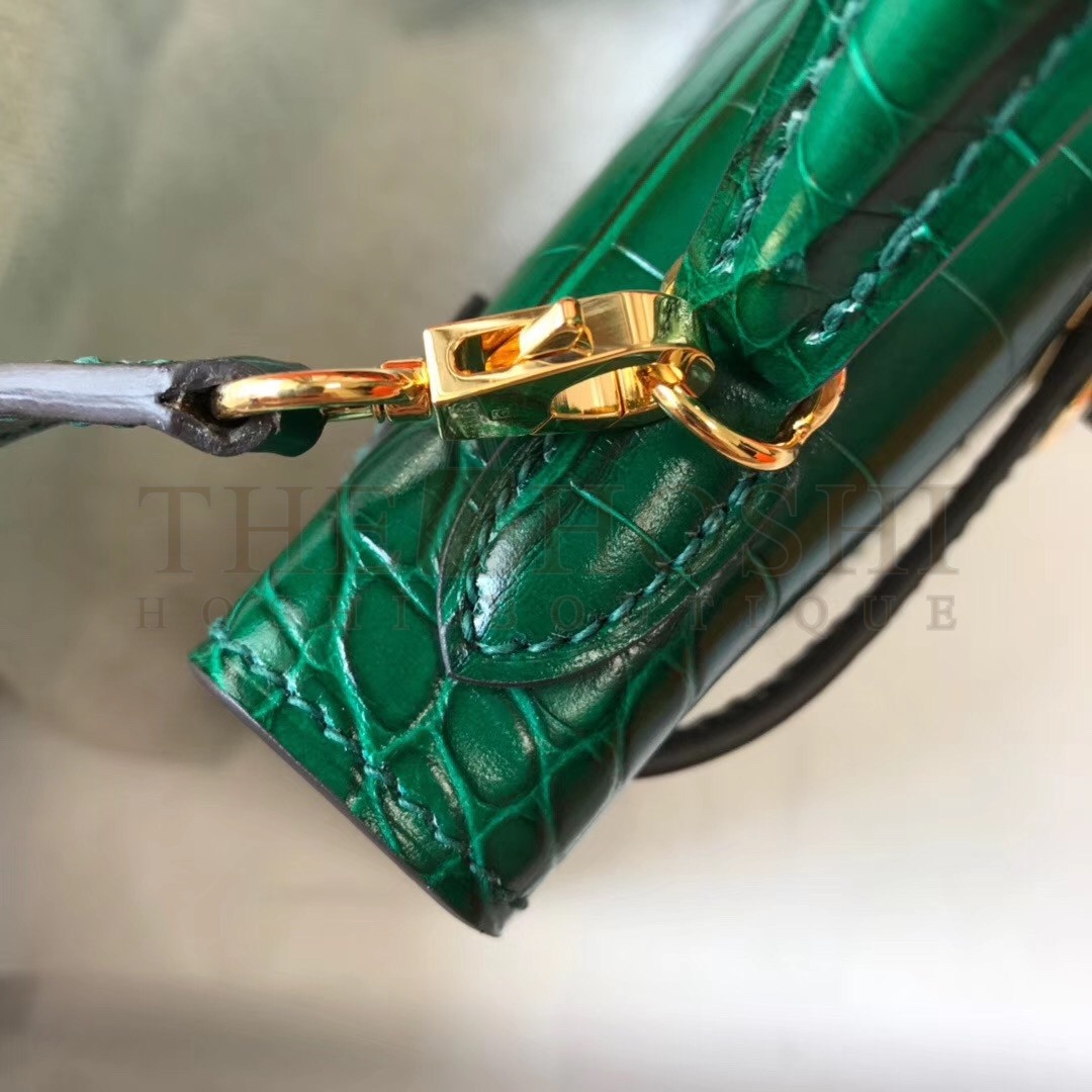 H**me5 Kelly Mini II Bag In Green Crocodile Embossed Leather Master Quality