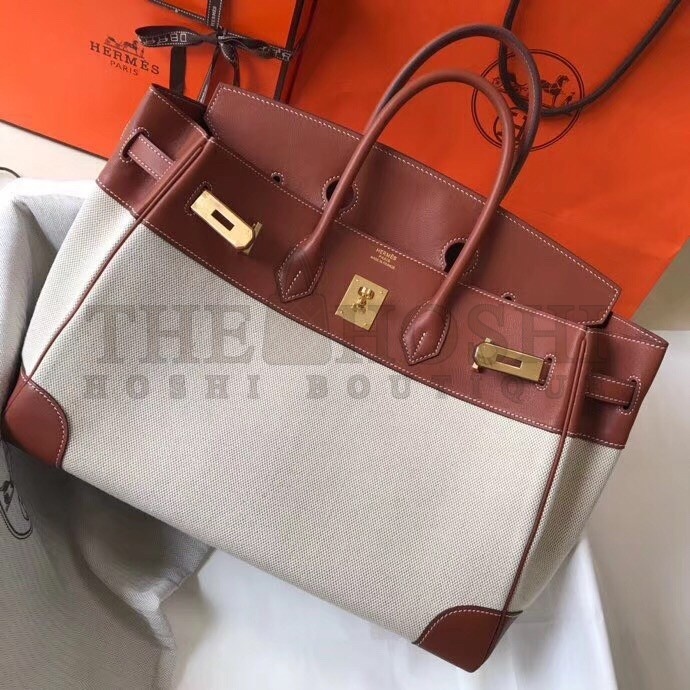 H**me5 Canvas Birkin 35cm Bag With Brown Leather Master Quality