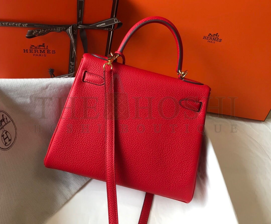 H**me5 Kelly 32cm Retourne Bag in Red Clemence Leather GHW Master Quality