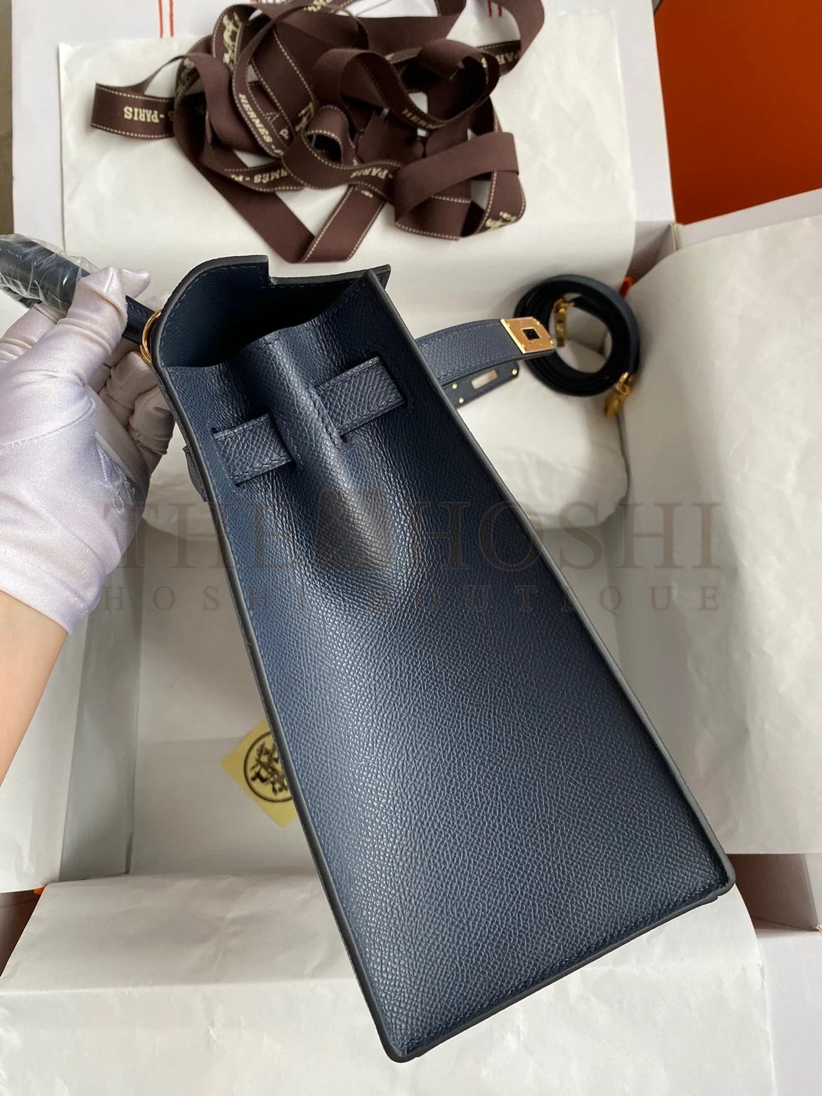 H**me5 Kelly Sellier 32 Handmade Bag In Blue Indigo Epsom Calfskin Master Quality