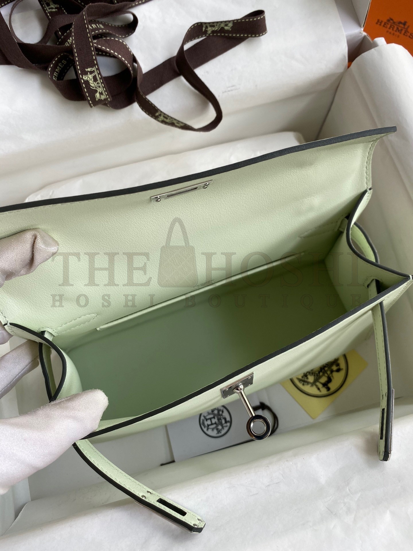 H**me5 Kelly Pochette Handmade Bag In Vert Fizz Swift Calfskin Master Quality