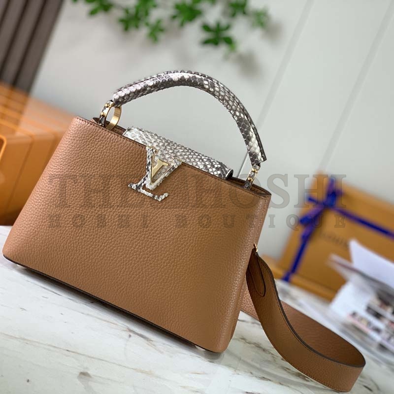 L0vis Vvtt0n LV Women Capucines BB Handbag Brown Taurillon Python Skin Leather Master Quality