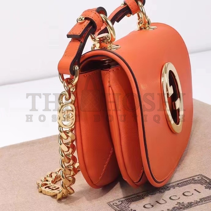 Gvc*1 Women GG Blondie Mini Shoulder Bag Orange Leather Round Interlocking G Chain Master Quality
