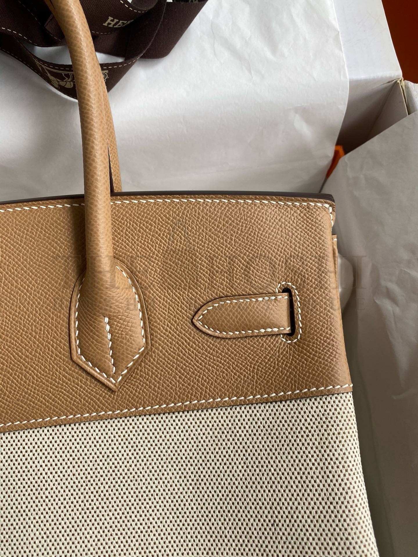 H**me5 Birkin 30 Handmade Bag In Toile & Chai Epsom Leather Master Quality